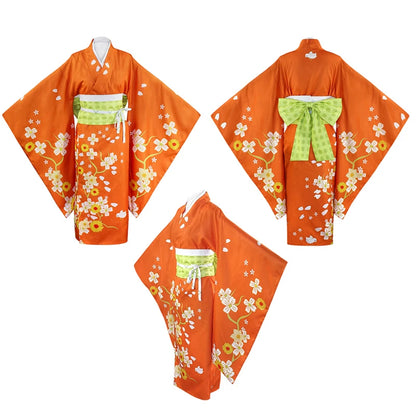 Anime Danganronpa Saionji Hiyoko Cosplay Kostüm Damen Festival Kimono Doppel Pferdeschwanz Perücke Schleife Kopfschmuck