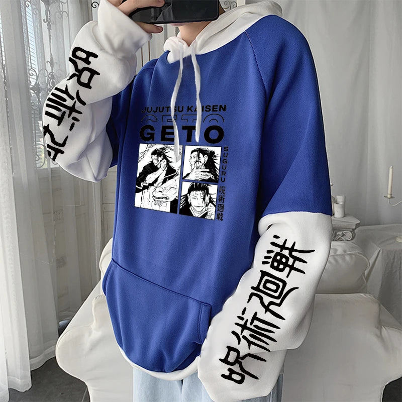 Japanischer Manga Jujutsu Kaisen Geto Suguru Anime Hoodie Kleidung Langarm Oversize Patchwork Sweatshirt Harajuku Streetwear