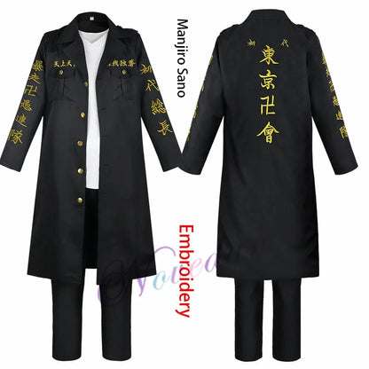 Anime Tokyo Revengers Cosplay Costume Mikey Manjiro Sano Ken Broderie Veste Manteau Tokyo Manji Gang Cosplay Uniforme Femmes Hommes