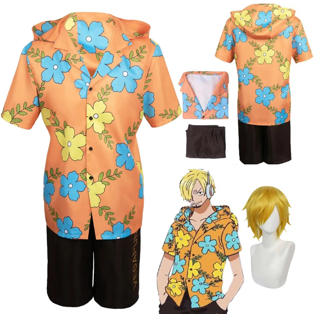 Anime Egghead Island Cosplay Sanji Kostüm Perücke Hemd Hosen Jungen Männer Erwachsene Halloween Karneval Rollenspiel Anzug