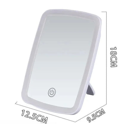 LED Makeup Mirror with Stand Desktop Folding Compact White Square Travel Cosmetic Mirror With light