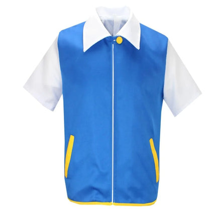 P-PokemonING Go Anime Blue Jacket Costume Boys Girls Ash Ketchum Cosplay for carnival Party Trainer Cap and Gloves Set