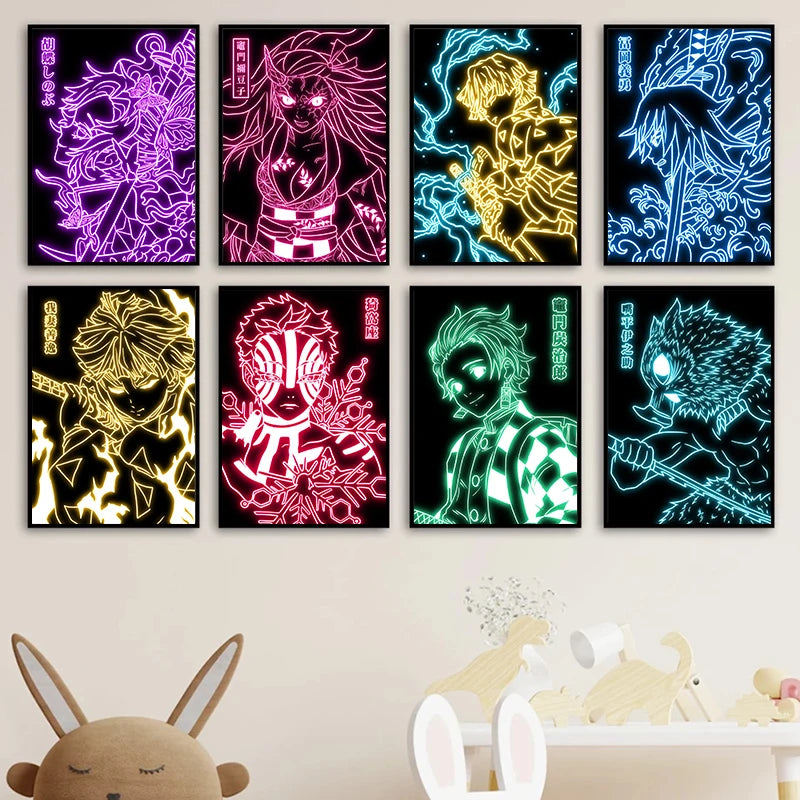 Neon Style Poster Canvas Painting  Japan Anime Cartoon Figure Wall Art Picture For Living Room Home Decor Unframed