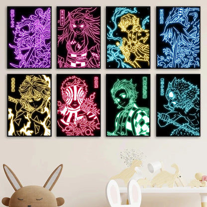 Neon Style Poster Canvas Painting  Japan Anime Cartoon Figure Wall Art Picture For Living Room Home Decor Unframed