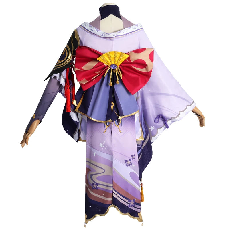 Genshin Impact Raiden Shogun Beelzebul Cosplay Costume Halloween Femmes Queue De Cheval Perruque Vêtements Y Compris Gants Chaussettes Bijoux