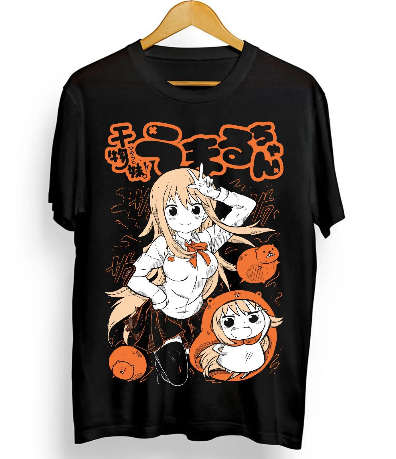 T-shirt Himouto! Umaru-Chan Sankakuhead Cute Anime Girl Noir Sirt Toutes tailles