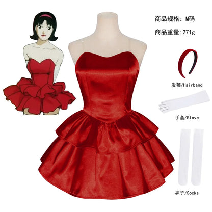 Anime Perfect Blue Kirigoe Mima Cosplay Costume Adulte Femmes Robe Rouge Uniforme Halloween Carnaval Fête Vêtements Tenue Gant chaussette