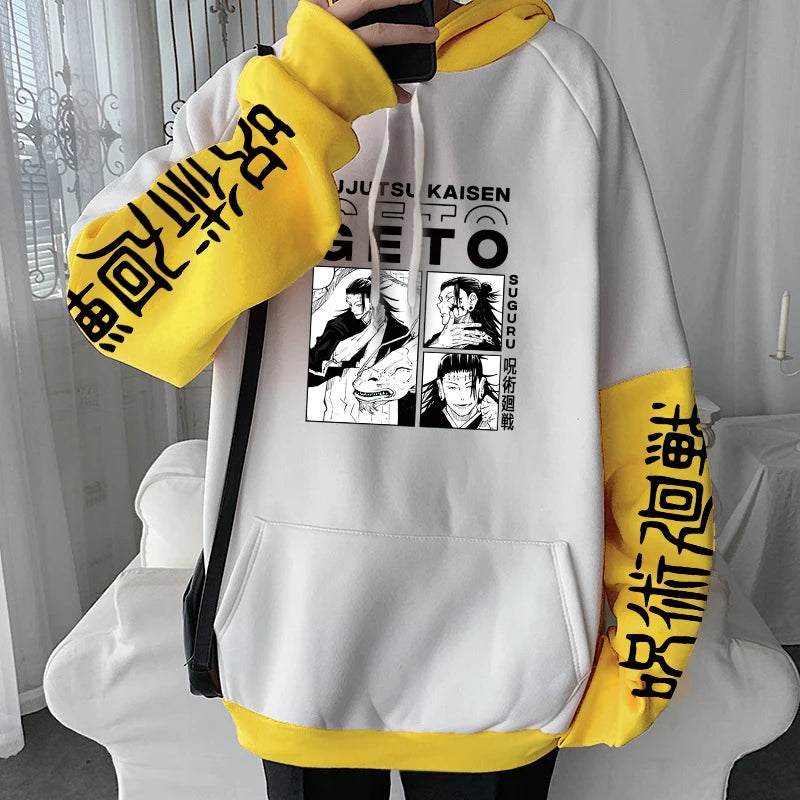 Japanischer Manga Jujutsu Kaisen Geto Suguru Anime Hoodie Kleidung Langarm Oversize Patchwork Sweatshirt Harajuku Streetwear