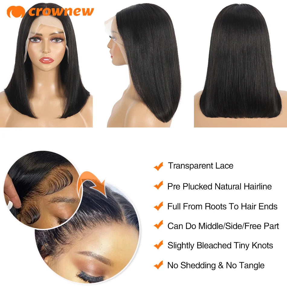 Perruque Bob en cheveux humains de densité 180 % 13x4 HD transparente avec dentelle frontale droite Cheveux humains brésiliens Bob Lace Frontal Wigs pour femmes