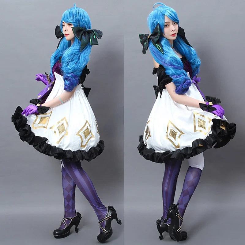 LOL Gwen Cosplay Costume Game LOL Gwen Cosplay Costume Sexy Women Costume Party Dress Halloween Glove Stocking Full Set Wigs