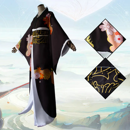 Anime Kibutsuji Muzan Cosplay Kostüm Anime Kimetsu no Yaiba Cosplay Kostüme Frauen Kimono Uniformen Kleidung Kleider Headwearuit