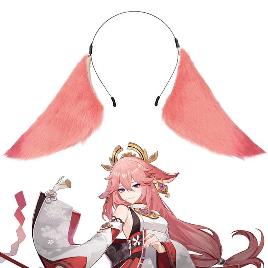 Genshin Impact Yae Miko Bandeau Cosplay Peluche Oreilles de Renard Épingle à Cheveux Couvre-Chef Lolita Halloween Party Jeu Costumes Accessoires pour Cheveux