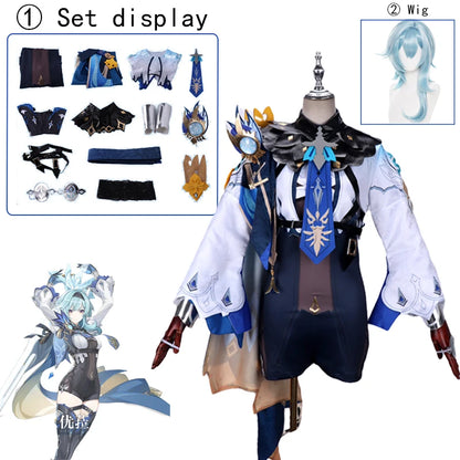 Genshin Impact Eula Lawrence Cosplay Costume Halloween Carnaval Vague Fleur Chevalier Drôle Costume Gant Bijoux Anime Cosplay Perruque