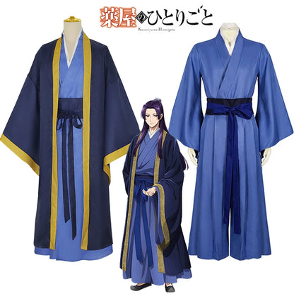 Anime The Apothecary Diaries Jinshi Cosplay Kostüm Perücke Blaue Robe Uniform Kopfbedeckung Kusuriya No Hitorigoto Halloween Damen Herren