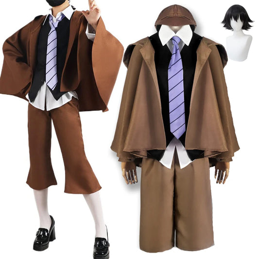 Anime Bungo Streunende Hunde Ranpo Edogawa Cosplay Kostüm Perücke Unisex Detektiv Uniform Mantel Halloween Edogawa Rampo Cosplay Kostüme