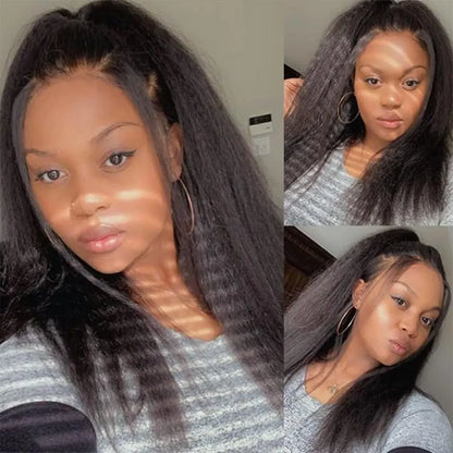 Kinky Straight Lace Front Wigs Human Hair 13x4 Yaki Straight Human Hair Lace Front Wigs Pre Plucked HD Transparent Wigs 12"-30"