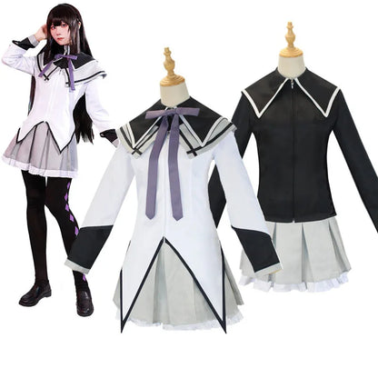 Akemi Homura Cosplay Rock Anime Magical Girl Puella Magi Cosplay Kostüm Kampfuniform Strümpfe Akemi Homura Outfits