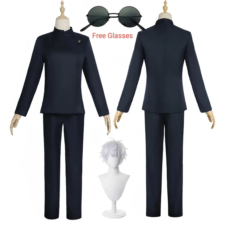 Gojo Satoru Cosplay Uniforme Jujutsu Kaisen Gojo Satoru Cosplay Costume Uniforme de Lycée Perruque Costume Halloween Costumes pour Hommes