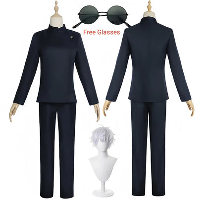 Gojo Satoru Cosplay Uniforme Jujutsu Kaisen Gojo Satoru Cosplay Costume Uniforme de Lycée Perruque Costume Halloween Costumes pour Hommes