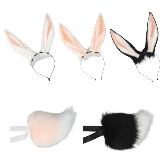 Serre-tête en peluche pour filles, long serre-tête à oreilles de lapin, style Lolita, serre-tête/queue M6CD