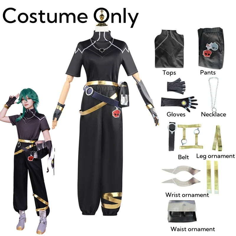 Jeu LOL HEARTSTEEL Ezreal Cosplay Costume LOL HEARTSTEEL GQ Ezreal Noir Unisexe Costume Halloween Ensemble Complet avec Lunettes