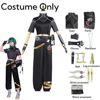 Jeu LOL HEARTSTEEL Ezreal Cosplay Costume LOL HEARTSTEEL GQ Ezreal Noir Unisexe Costume Halloween Ensemble Complet avec Lunettes