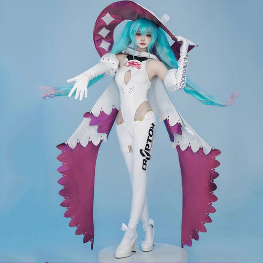 Mikuu Cosplay 2024 Mikuu Racing Suit Cosplay Costume Witch Halloween Uniforms Jumpsuits Sexy Cosplay 160CM Weapon Prop Wig