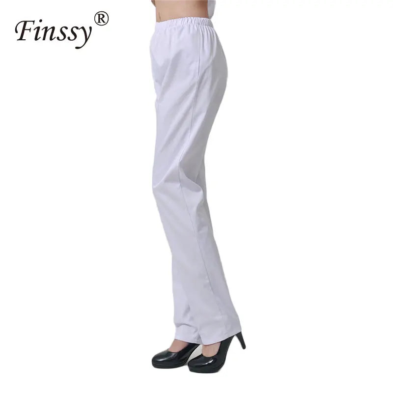 Nurse Cosplay Costume White Pants Side Trousers Pocket Elastic Waistband Lab Pants For Women Suitable For Height 155-185cm