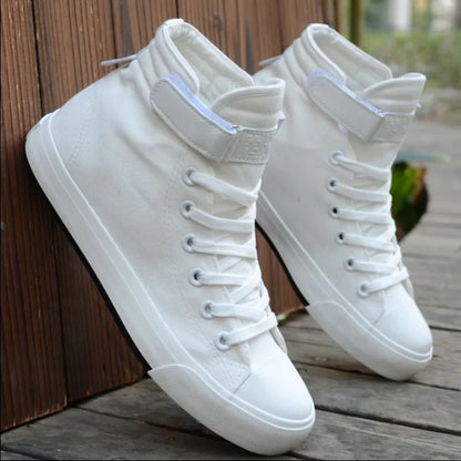 Men Shoes High Top White Canvas Shoe 2021 Summer New Mens Sneakers Fashion Breathable Canvas Sneakers Non-slip Flat Casual Shoes