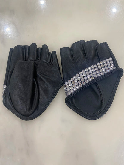 Gants en cuir PU à demi-doigts pour femmes, mitaines à strass, sans doigts, style hip-hop, pour hommes