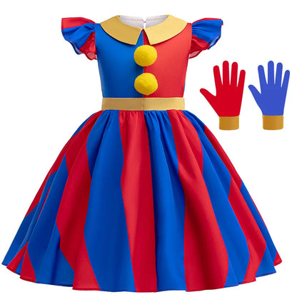 Pomni Costumes Kids Dress Costume Cartoon TV Amazing Cosplay Digital Circus Disguise Glove Child Girls Halloween Party Suit