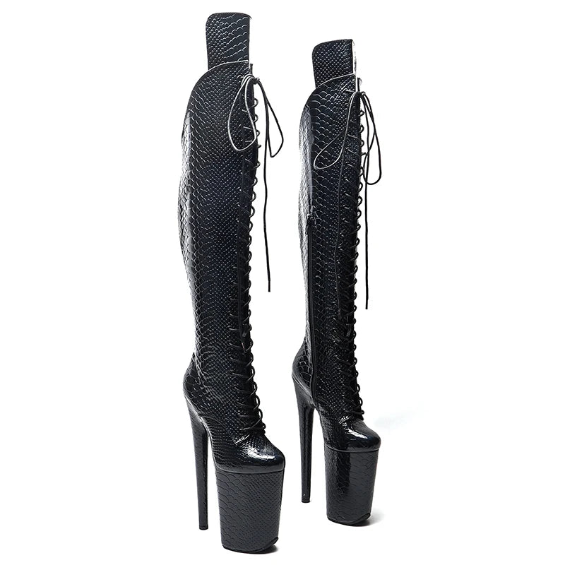 Leecabe 23CM/9 pouces serpent brillant PU mode dame talon haut plate-forme Pole Dance bottes