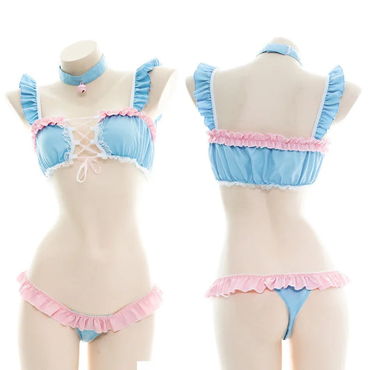 Anime Student Lolita Mädchen Bikini Badeanzug Sukumizu Kostüm Brust Kreuz Gurt Glocke Dessous Pyjamas Uniform Cosplay