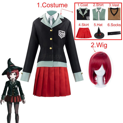 Anime Danganronpa Yumeno Himiko Cosplay Kostüm Halloween Karneval Studentenuniform Cosplay Rote Perücke Kleidung inklusive Hut