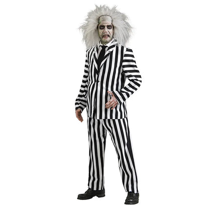 Costume de jeu de rôle d'Halloween pour adulte à motif noir et blanc explosif Hades Master Beetle Juice Beetle Juice 2