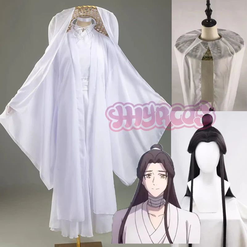 Anime Xie Lian Cosplay Costume Chapeau Perruque Tian Guan Ci Fu Cosplay Xielian perruques Bambou Chapeau Prop Blanc Han Fu Anime Tenue Costumes