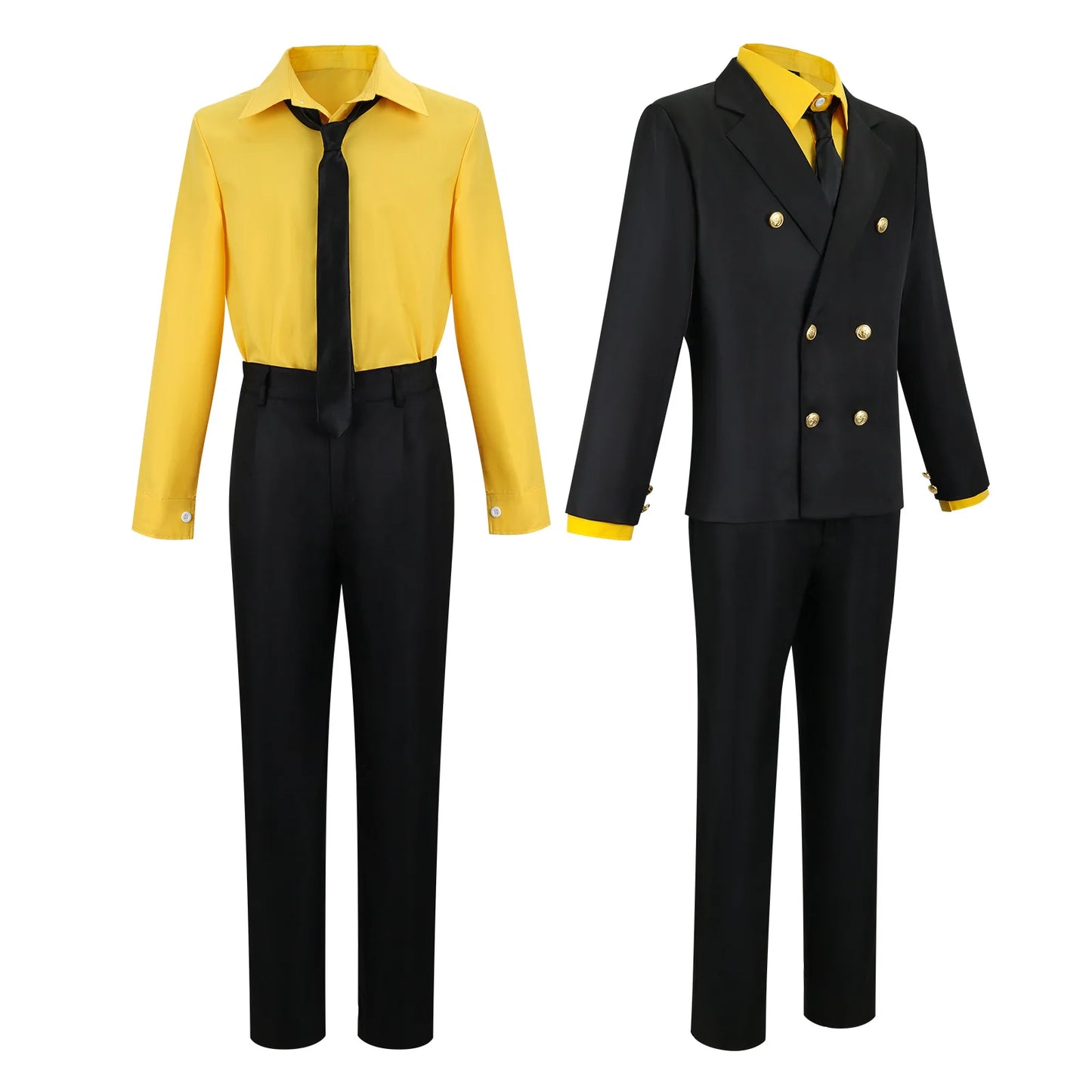 Costume de Cosplay Sanji Anime Vinsmoke pour homme et femme, ensemble de 4 pièces, haut + pantalon + manteau + nœud papillon, jaune, pour Halloween et Noël, 2 ans