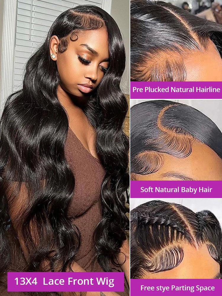 Perruques frontales en dentelle Body Wave 30 40 pouces 13x6 HD Cheveux humains Brésiliens 360 Full Lace Front Wig 100% cheveux humains pré-épilés en vente