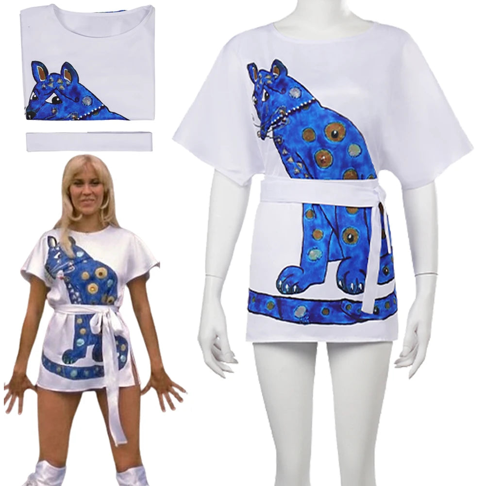 ABBA-Kostüm, Cosplay-Verkleidung, ABBA-Mädchen, Anni-Frid Agnetha Cosplay, ABBA-Katzenkleid, ABBA 70er-Jahre-Damenkostüm, Vintage-Kleid, T-Shirt