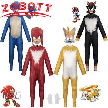 Hot Toys Sonic Cosplay Costume For Kids Boys Girls Funny jumpsuits Gloves Mask Suit Carnival Party Stage perform Clothes