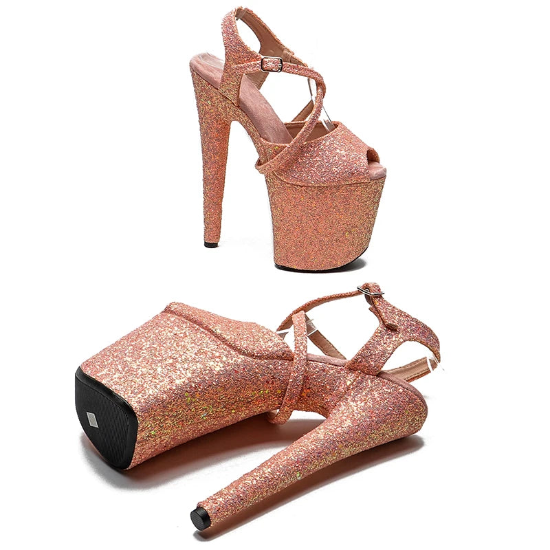 Leecabe 8 Zoll/20 cm Glitter oberen kreuz strap bandage Sandalen High Heels Pole Dance Schuhe