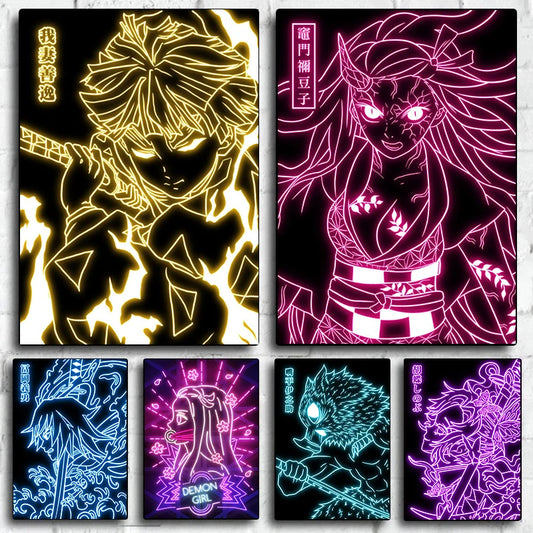 Neon Style Poster Canvas Painting  Japan Anime Cartoon Figure Wall Art Picture For Living Room Home Decor Unframed