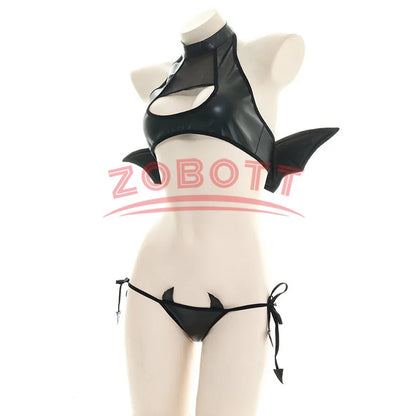 Lolita Anime Girls Sexy Devil Cosplay Hollow Out Bandage Patent Leather Kawaii Wings Uniform Women Costumes Lingerie Set Gifts