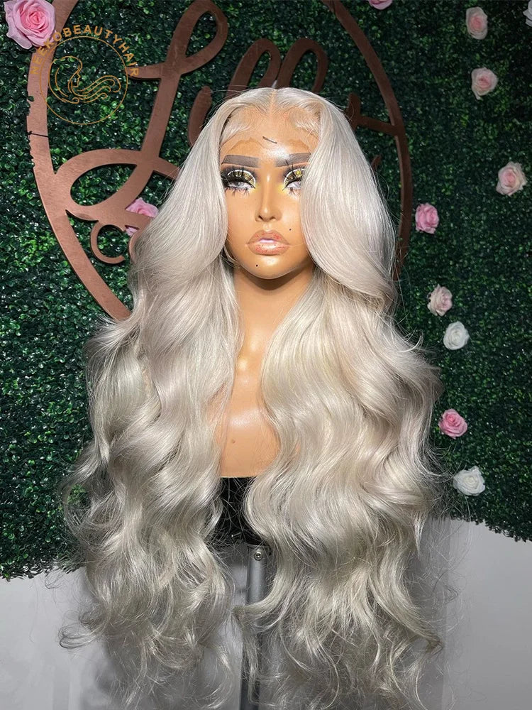 Platinum Ash Blonde Colored Lace Front Wig #60 Wavy Pre Plucked 13x6 HD Transparent Lace Frontal Wigs For Women Human Hair