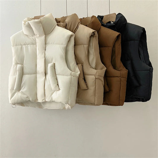 Gilet automne-hiver Y2K pour femme, épais et chaud, Harajuku, veste ample, vêtements d'extérieur décontractés, gilet court, coupe-vent