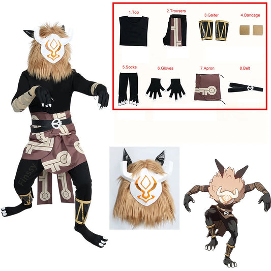 Costume de Cosplay Genshin Impact Hilichurl pour Halloween, Anime, monstre mignon, accessoires de Costume de Cosplay, bijoux, y compris un masque