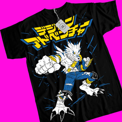 Digimon Adventure T-Shirt Waren Garurumon Gabumon Anime Mädchen Schwarzes Shirt Alle Größen