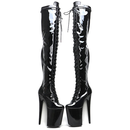 Leecabe 23CM/9 zoll Lack PU obermaterial Sexy stiefel High Heels Plattform Pole Dance schuhe