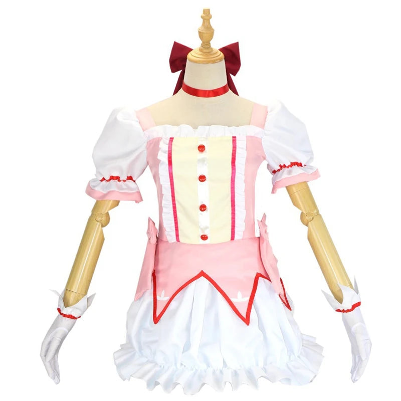 Anime Magic Girl Kaname Madoka Cosplay Kostüm Halloween Damen Rosa Perücke Kleid Inklusive Handschuhe Weißen Spitzensocken