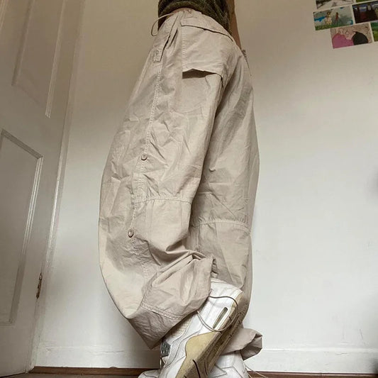 Pantalon cargo à cordon de serrage Y2K pour femme, survêtement à taille basse avec poches, streetwear, pantalon ample vintage à jambes larges, pantalon parachute surdimensionné